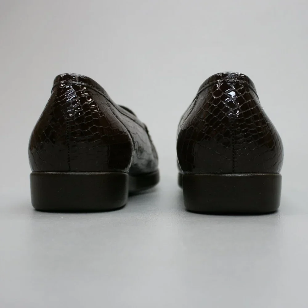 SAS Ladies 9.5 WW Extra Wide Simplify Brown Patent Croc Flats Loafers Shoes USA - Picture 3 of 12